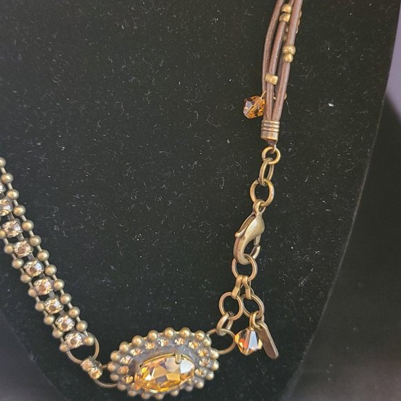 VAN GALZ - Ballchain, Leather & Crystal Wrap, Oval Pendant Necklace - Picture 3 of 14